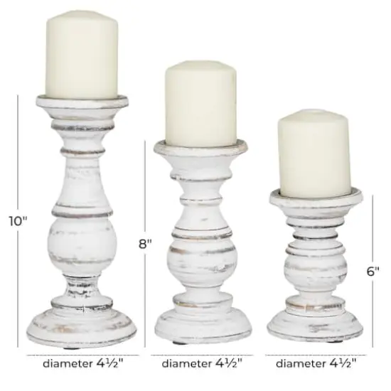 Mango Wood Traditional Candle Holder Set White {7}