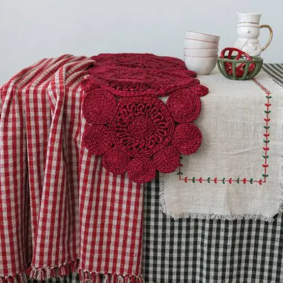 Hello Honey&reg; 46" Red Hand-Woven Jute Table Runner {3}