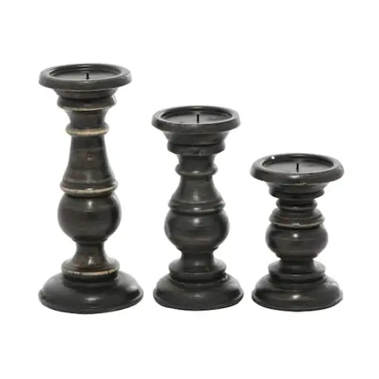 Mango Wood Traditional Candle Holder Set Black {7}
