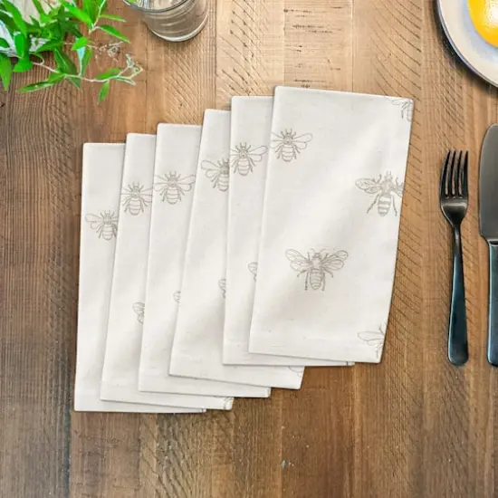 Delicate Bee Pattern Cotton Twill Napkin Gray/White {4}
