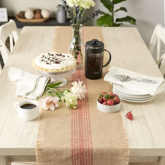 DII&reg; 108" Middle Stripe Burlap Table Runner Barn Red {7}