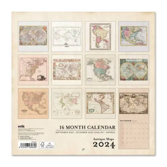 TF Publishing 2024 Vintage Maps Bilingual Wall Calendar {3}
