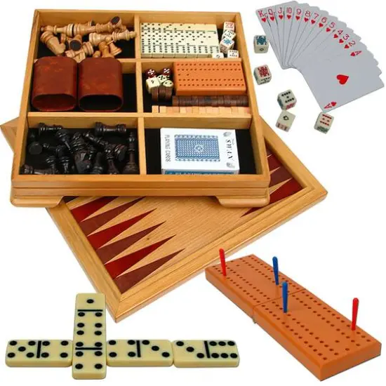 Toy Time 7-in-1 Deluxe Wood Board Game Set {3}