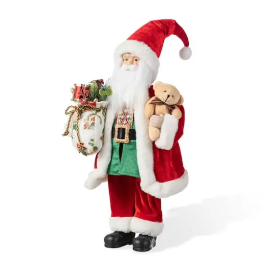 Glitzhome® 18"H Faux Fur Christmas Traditional Santa Figurine with Porcelain Face {7}