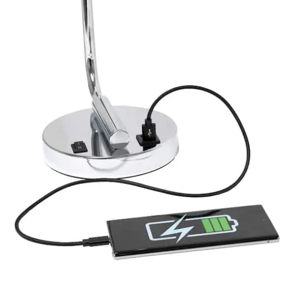 Lalia Home Iron Desk Lamp with USB Port and Glass Shade Chrome {8}