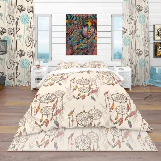 Designart 'Bohemian Dream Catcher with Beads & Feathers' Southwestern Bedding Set - Duvet Cover & Shams, Full/Queen {3}