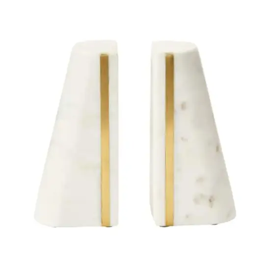 Hello Honey&reg; 6" White Geometric Marble Bookends with Brass Inlay, 2ct. {9}