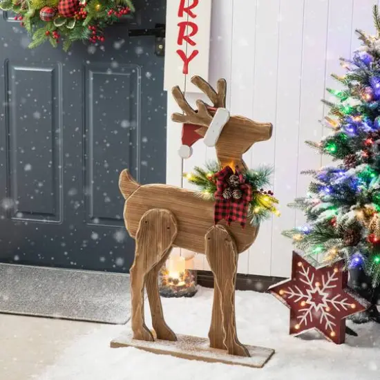 Glitzhome&reg; 36'' Chunky Wood Reindeer Porch D&eacute;cor {6}