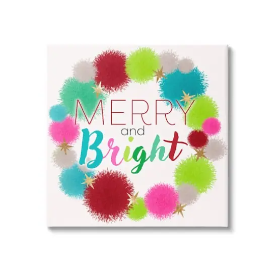 Stupell Industries Merry & Bright Fun Wreath Canvas Wall Art {1}