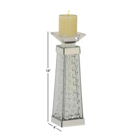 14'' Silver Glass Glam Candlestick Holder {6}