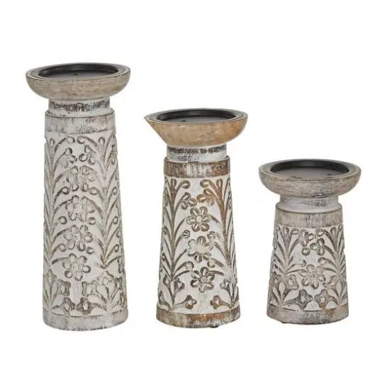 Brown Mango Wood Natural Candle Holder Set {6}