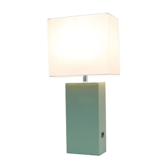 Lalia Home Lexington 21" Sage Green Leather Base Table Lamp with USB Port {3}