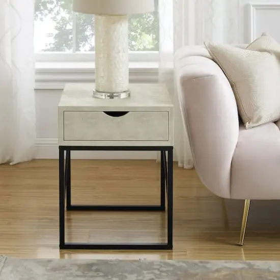 Walker Edison 18" 1-Drawer Shagreen Side Table Off White {7}