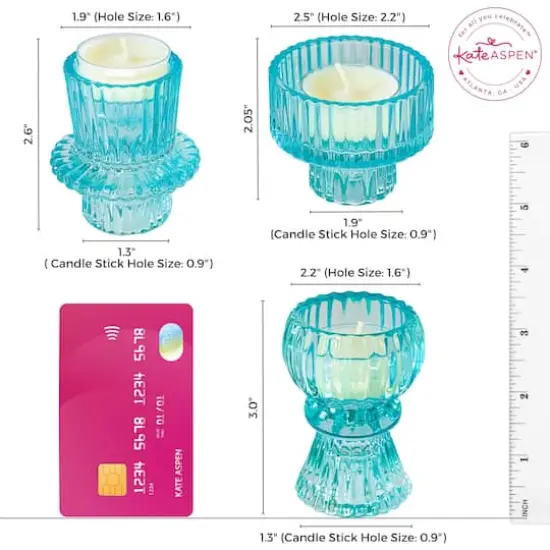 Kate Aspen&reg; Assorted Vintage Ribbed Blue Glass Candlestick Candle Holder Set {8}