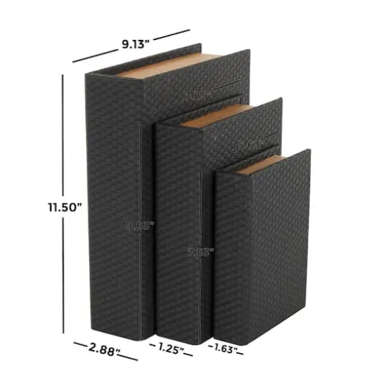 Faux Leather Geometric Woven Grid Book Storage Box Set Black {8}