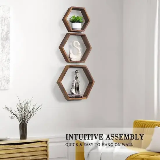 Brown Hexagon Floating Shelves Set {6}