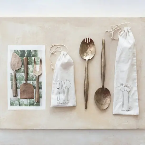 Hello Honey&reg; Antique Gold Artisan Hand-Forged Metal Cheese Server Set {3}