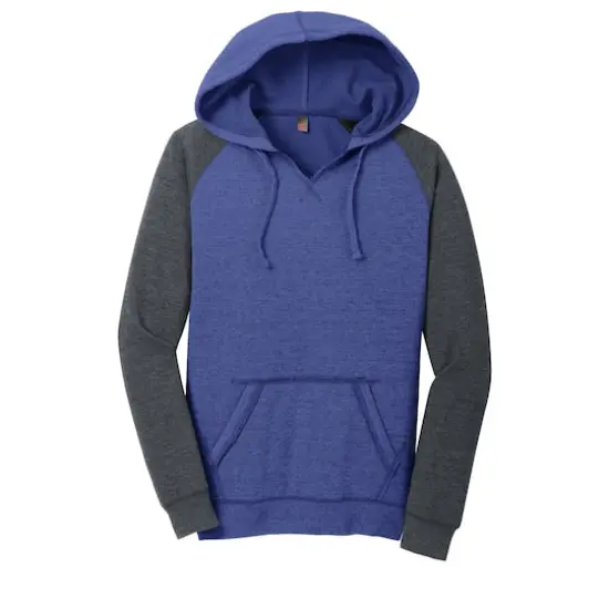 District&reg; Women's Lightweight Fleece Raglan Hoodie Heathered Deep Royal/Heathered Charcoal {1}