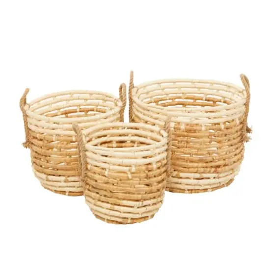 Round Beige Contemporary Sea Grass Storage Basket Set {1}