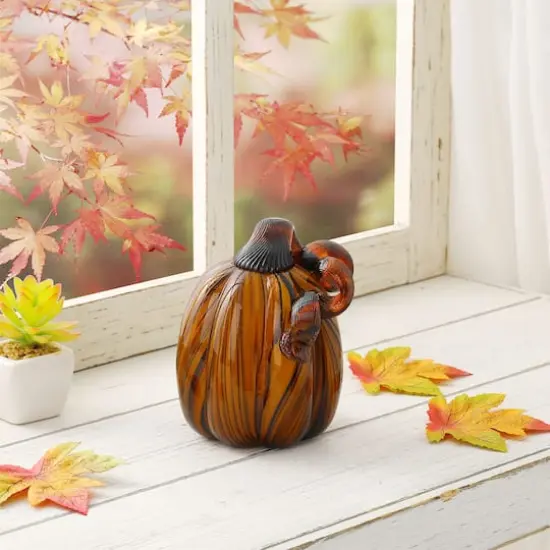 Glitzhome&reg; Medium Glass Pumpkin, Multicolor Stripes {9}