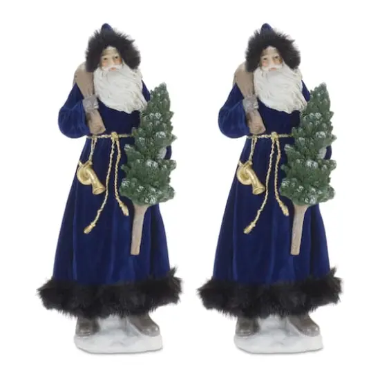 15" Hooded Santa with Frosted Pine Tree Figurines, 2ct. {1}