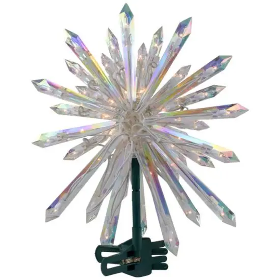 14" Lighted Iridescent Icicle Christmas Tree Topper, Clear Lights {12}