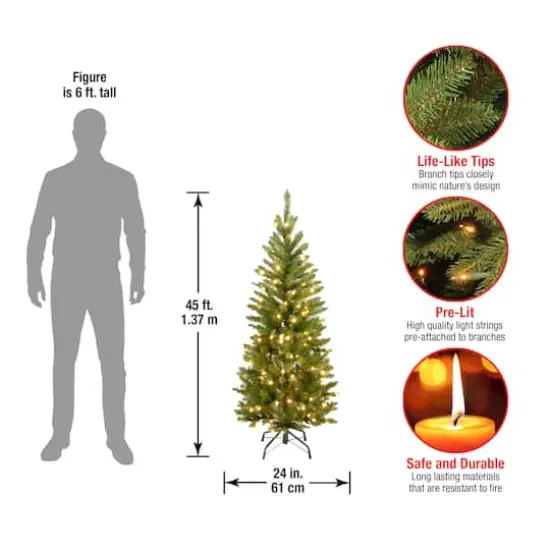 4.5 ft. Pre-lit Kingswood Fir Pencil Artificial Christmas Tree, Clear Lights {5}