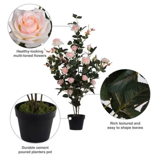 45" Artificial Pink Rose Plant in Pot {7}