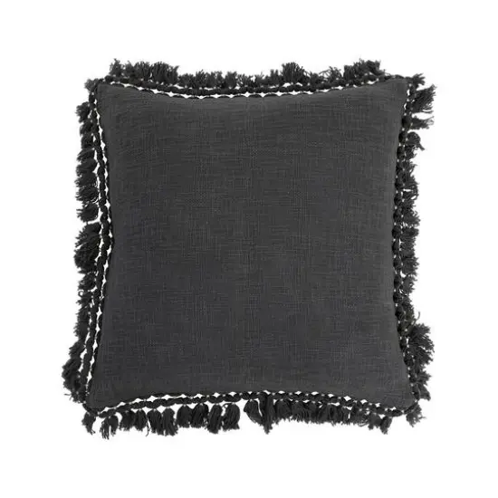 Hello Honey&reg; Charcoal Cotton Slub Pillow with Gold Thread-Wrapped Tassels {1}