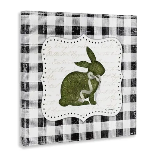 Stupell Industries Festive Easter Bunny Ribbon Spring Plaid Pattern Canvas Wall Art {4}