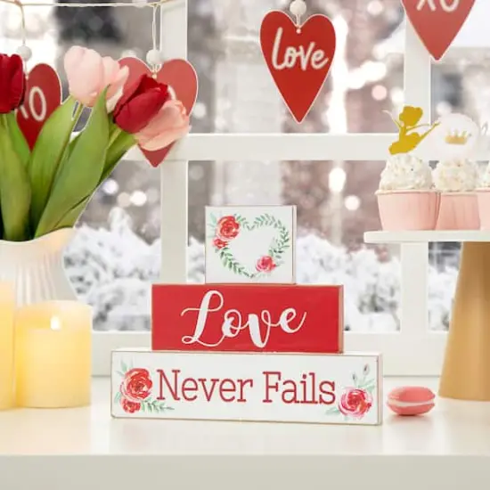 Glitzhome&reg; 9.5" Valentine's Wooden Block Tabletop Sign {3}