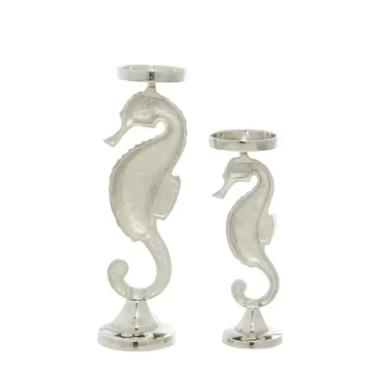 Silver Aluminum Coastal Seahorse Candle Holder Set {7}