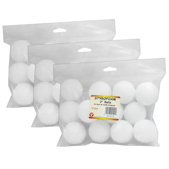 Hygloss&reg; 2" Craft Foam Balls, 3 Packs of 12 {1}