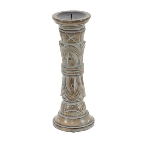 Light Brown Mango Wood Traditional Candle Holder Set {5}