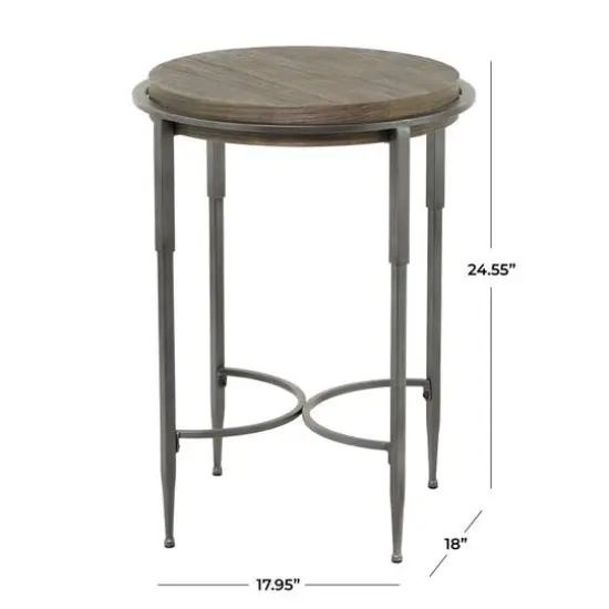25" Dark Brown Metal Industrial Accent Table {7}