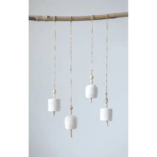 Hello Honey&reg; White Stoneware Bells with Wood Beads Set {3}