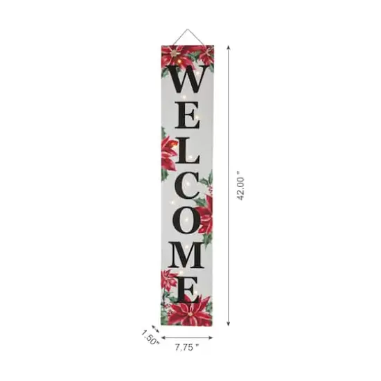 Glitzhome&reg; 42" Lighted Wooden Poinsettia WELCOME Porch Sign {5}