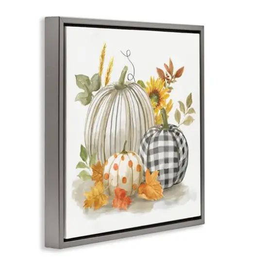 Stupell Industries Patterned Pumpkins Autumn Harvest Floater Framed Art Gray {4}