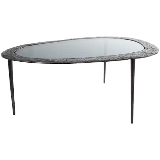 30" Black Aluminum Abstract Oval Shaped Coffee Table with Glass Top {1}