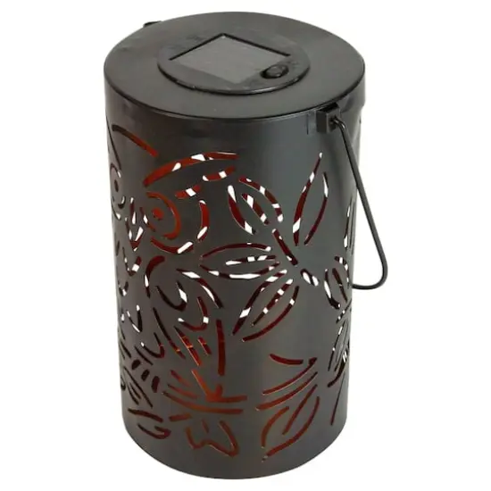 8" Black Owl Outdoor Solar Lantern with Handle {4}