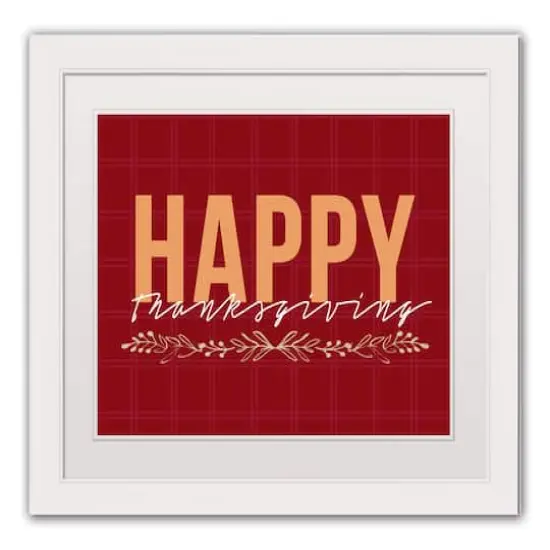 Happy Thanksgiving Red White Framed Print Under Plexiglass {1}