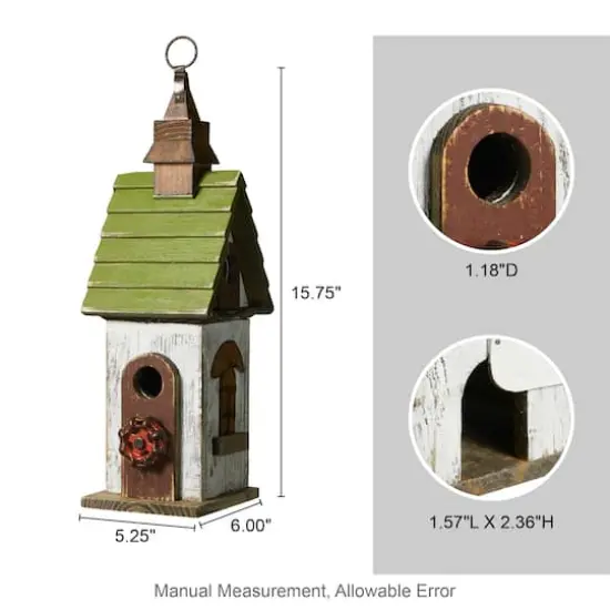 Glitzhome&reg; 15.75" White & Green Distressed Wood Birdhouse {9}