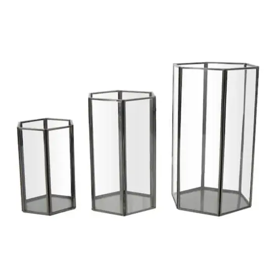 CosmoLiving by Cosmopolitan Clear Hexagon Metal Candle Lantern Set {4}