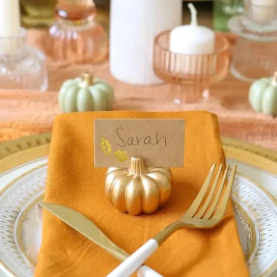 Kate Aspen&reg; Mini Gold Pumpkin Place Card Holder Set {3}