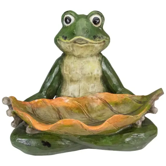14" Green Frog With Leaf Birdfeeder Outdoor Garden Statue {1}