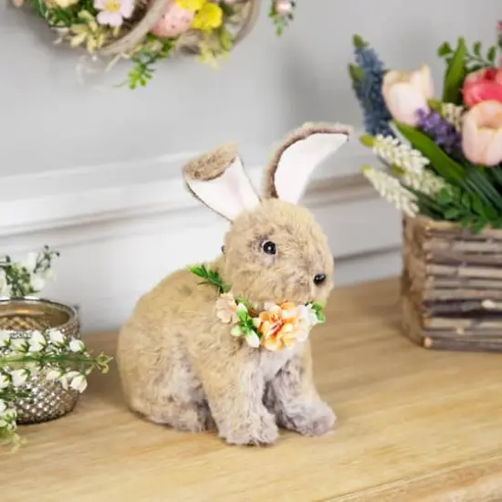 8.5" Plush Rabbit with Flower Wreath Easter Figurine {3}