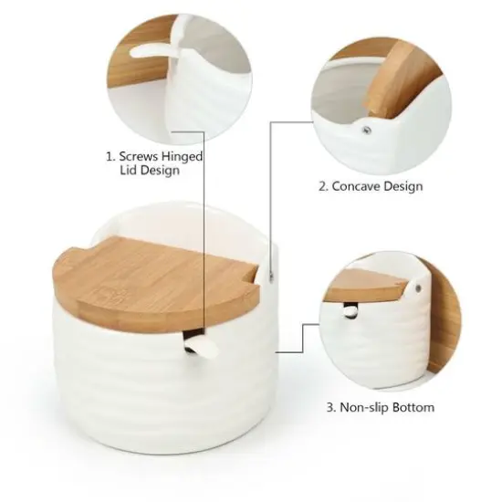 NEX&trade; White Ceramic Sugar Bowl Set with Bamboo Lids & Spoon {4}