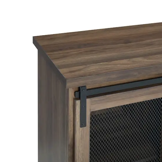 Walker Edison 32" Dark Walnut Sliding Mesh Metal Door Accent Cabinet {6}