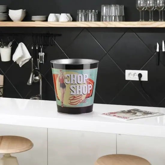 American Art D&eacute;cor&trade; 11" Chop Shop Girl Metal Trash Can {3}