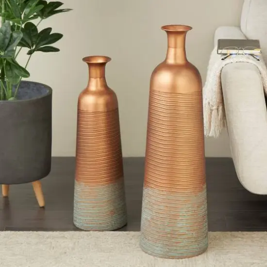Distressed Ombre Copper Ribbed Vase Set {12}